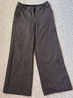 LOFT Grey Tweed Wide-Leg Trousers